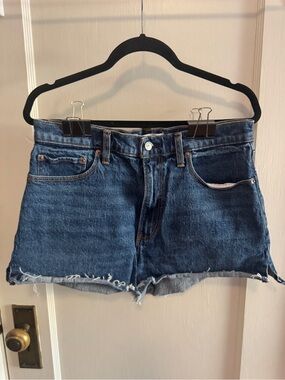 Abercrombie & Fitch Dark Blue Denim Cutoff Curve Love Mom Shorts